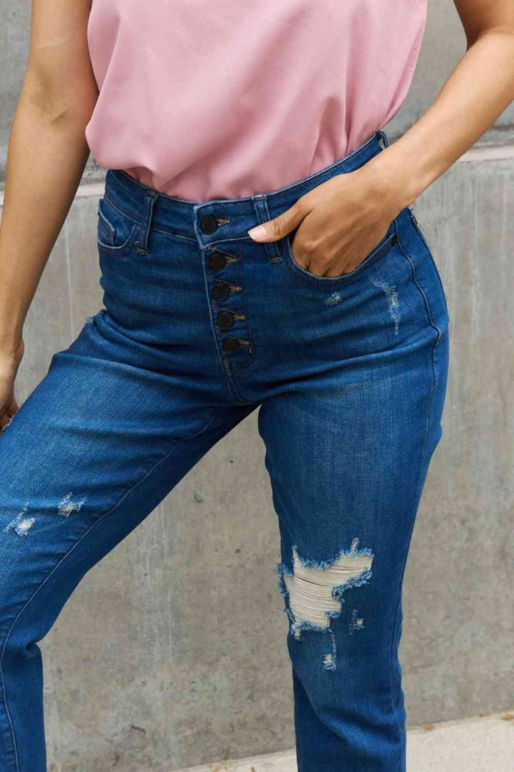 Judy Blue Melanie Full Size High Waisted Distressed Boyfriend Jeans - The Teal Antler Boutique