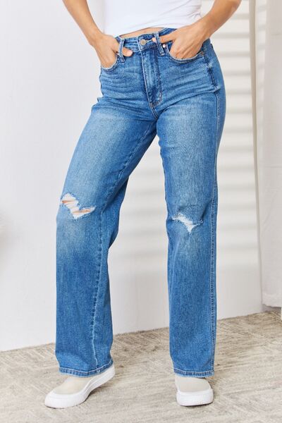 Judy Blue Full Size High Waist Distressed Straight-Leg Jeans - The Teal Antler Boutique