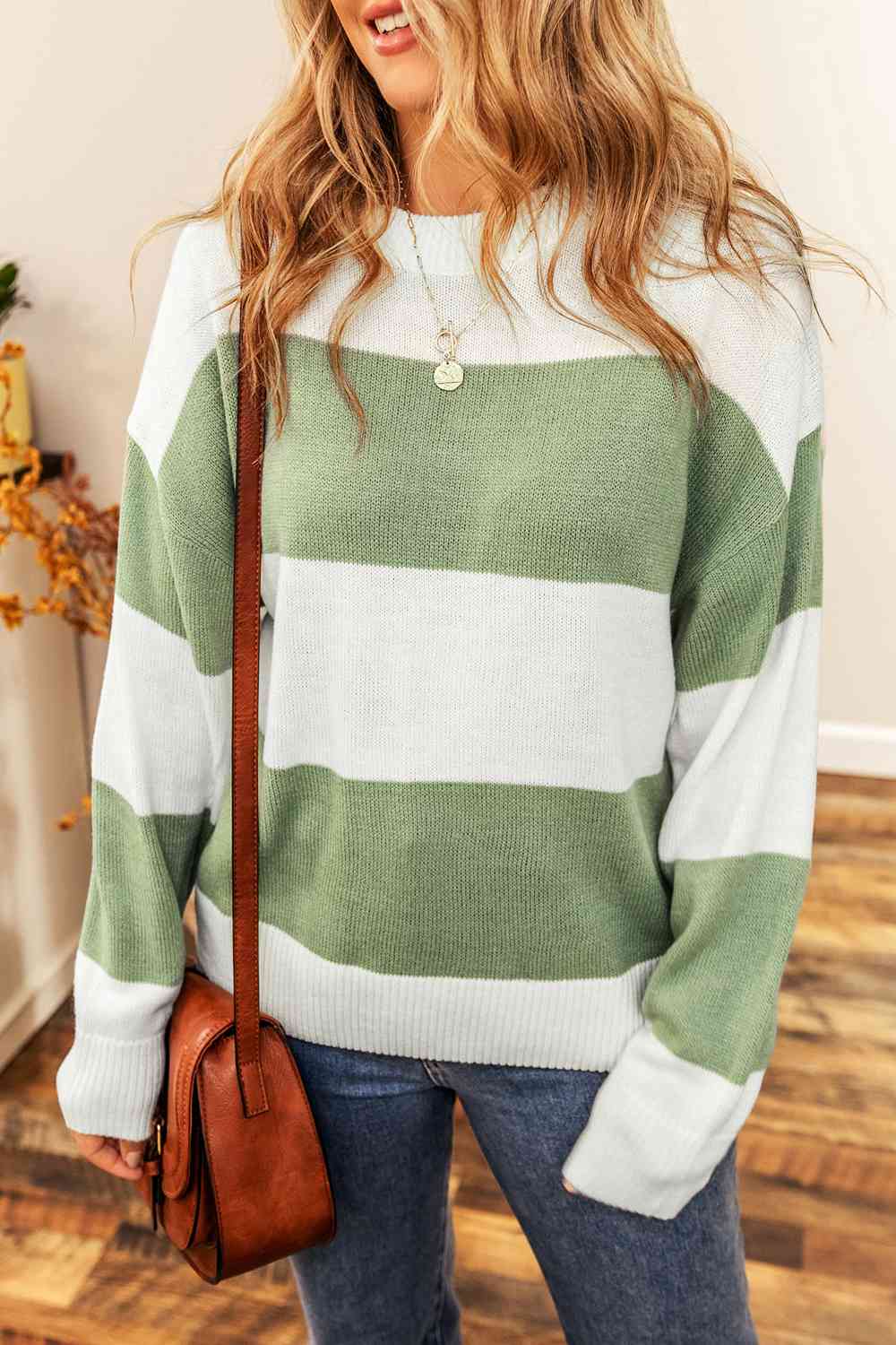 Color Block Round Neck Drop Shoulder Sweater - The Teal Antler Boutique