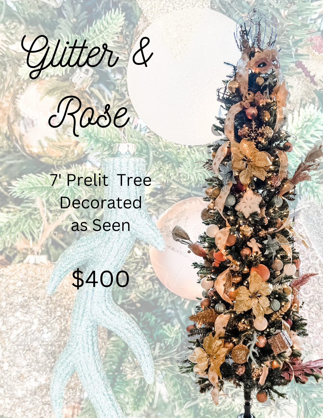 Glitter & Rose Decorated Tree - The Teal Antler Boutique