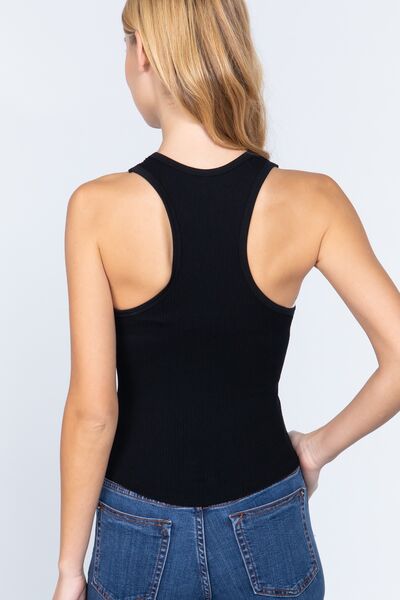 ACTIVE BASIC Ribbed Round Neck Racerback Seamless Tank - The Teal Antler Boutique
