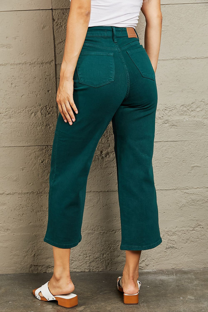 Judy Blue Hailey Full Size Tummy Control High Waisted Cropped Wide Leg Jeans - The Teal Antler Boutique