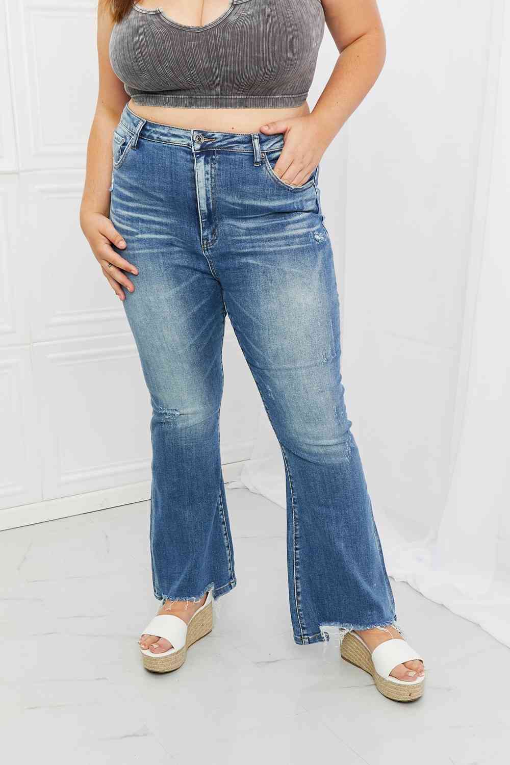 RISEN Full Size Iris High Waisted Flare Jeans - The Teal Antler Boutique