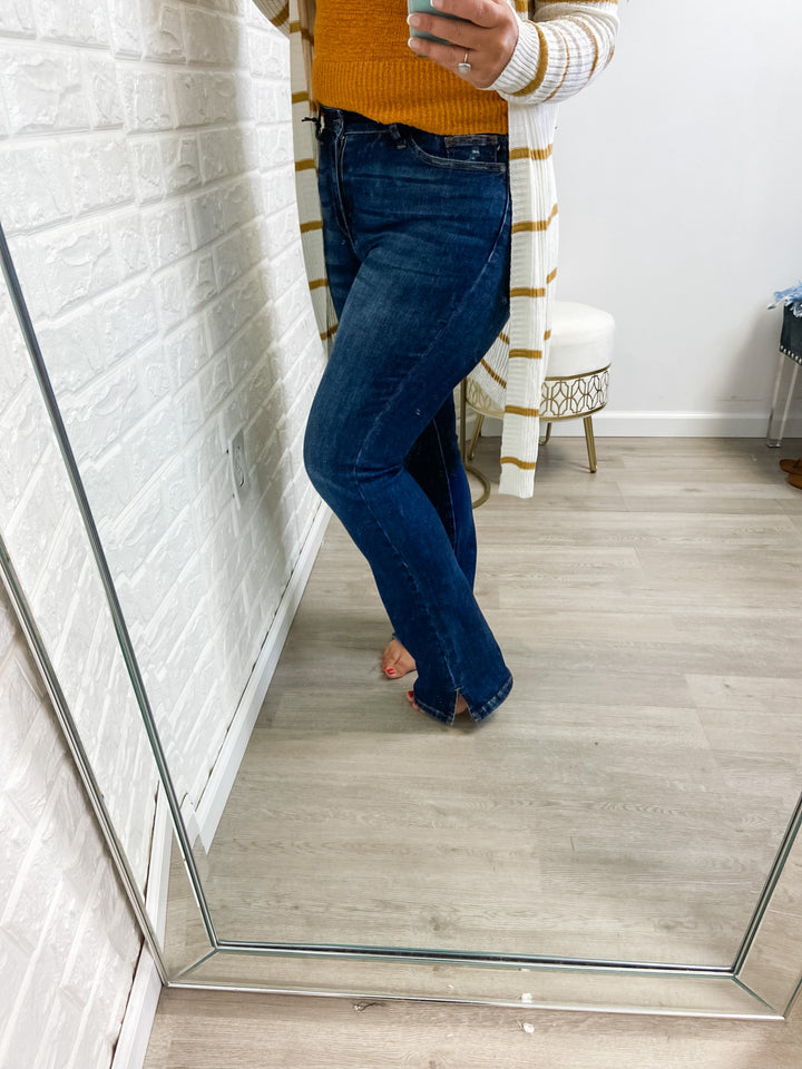 High-Waist Split Hem Slim Bootcut Jeans - The Teal Antler Boutique