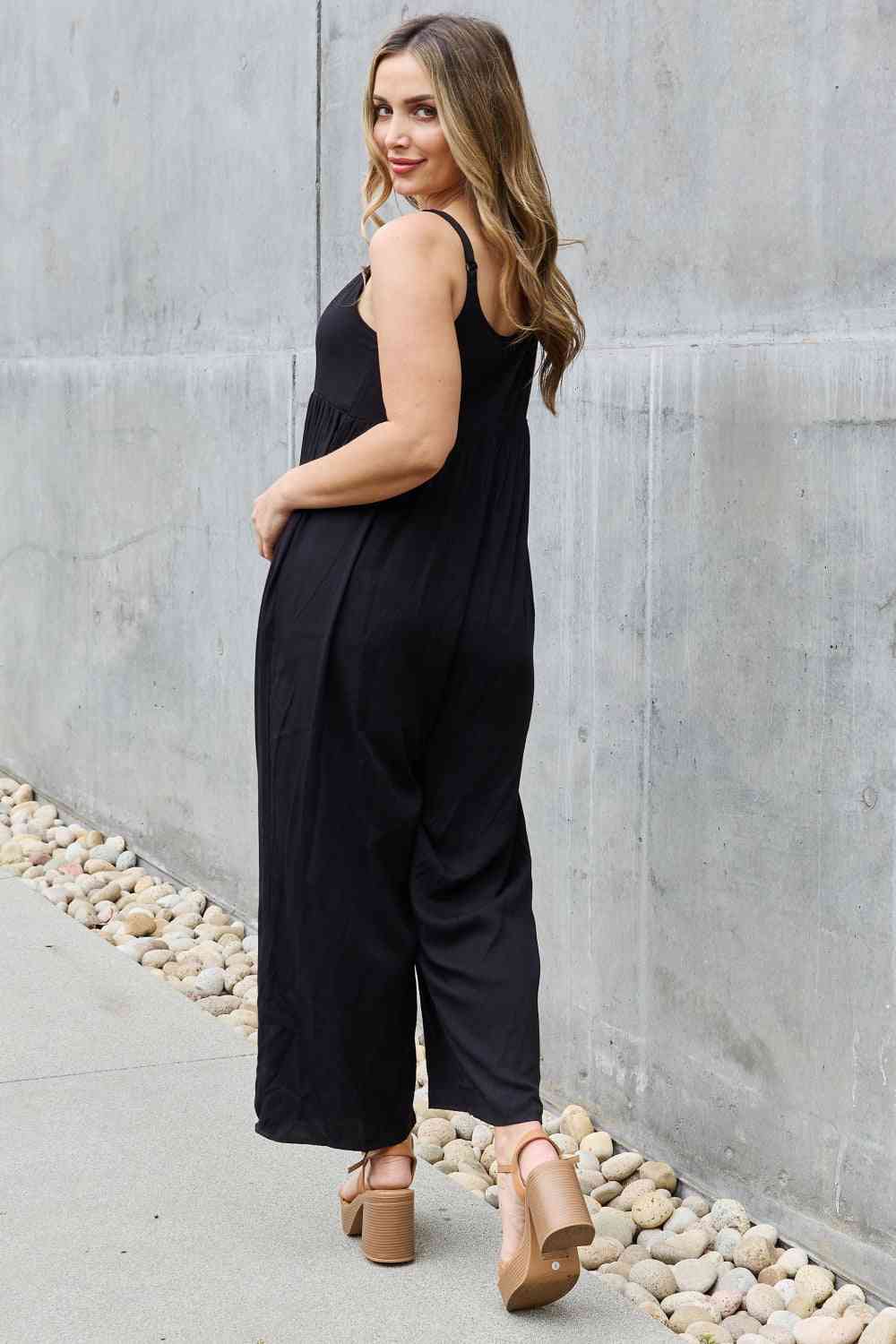 HEYSON All Day Full Size Wide Leg Button Down Jumpsuit in Black - The Teal Antler Boutique