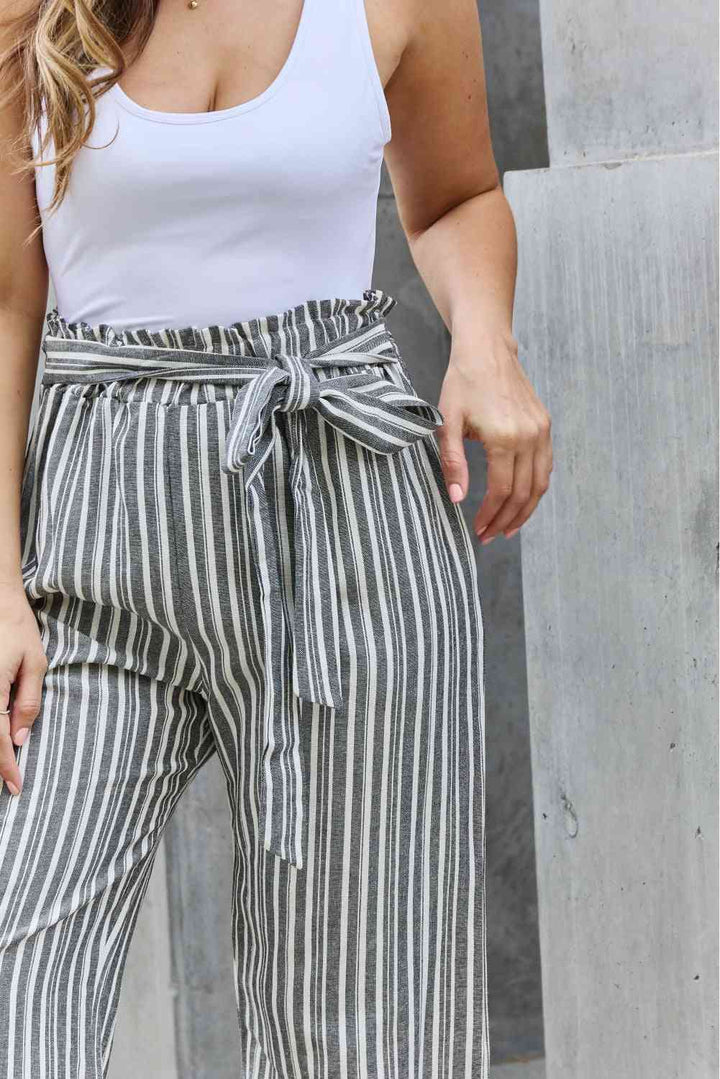 Heimish Find Your Path Full Size Paperbag Waist Striped Culotte Pants - The Teal Antler Boutique