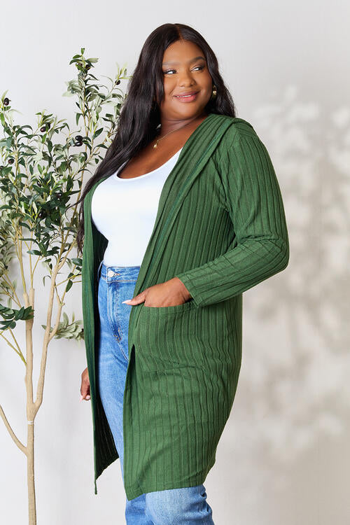 Basic Bae Full Size Ribbed Open Front Long Sleeve Cardigan - The Teal Antler Boutique