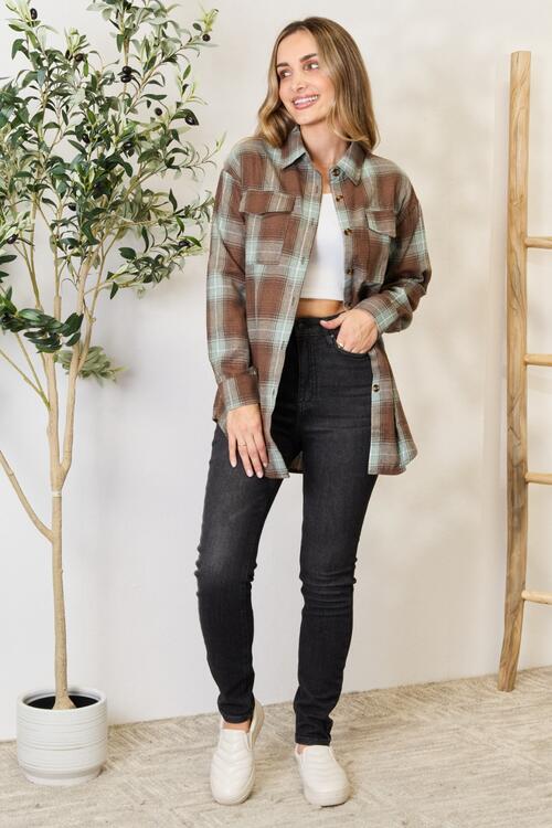 Double Take Plaid Dropped Shoulder Shirt - The Teal Antler Boutique