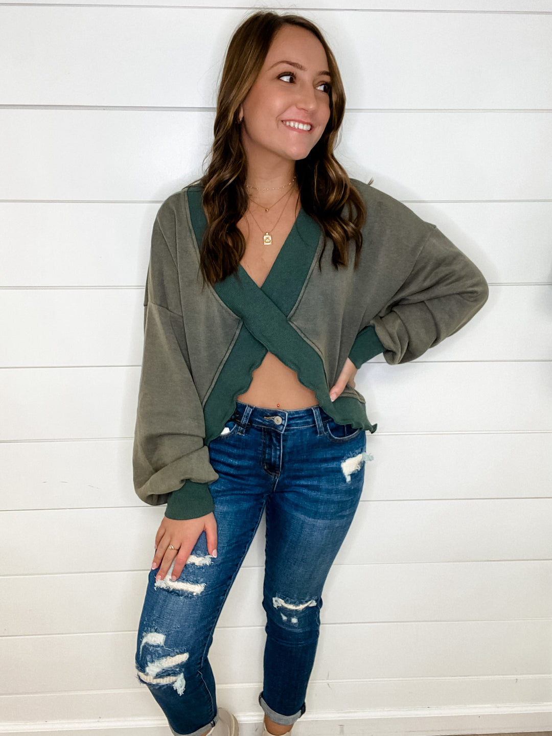 Mid-Rise Thermal Patch Boyfriend Jeans - The Teal Antler Boutique