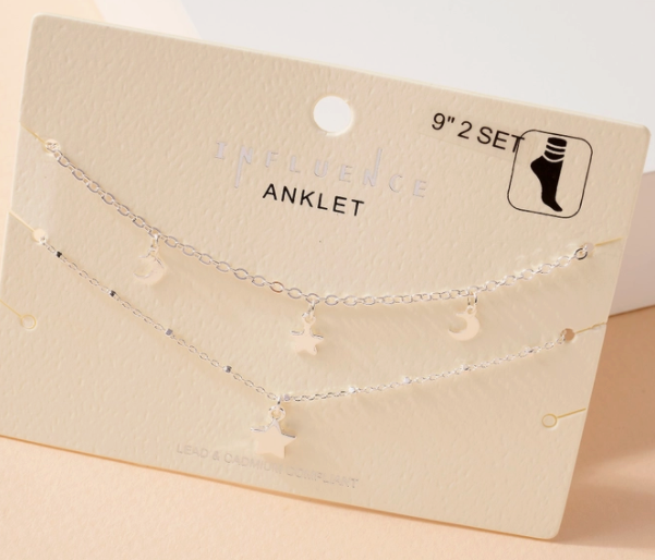 Brass Metal Stars Moon Charms Anklet Set - The Teal Antler™