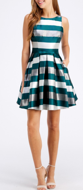 Green/Silver Striped Bow Formal Dress - The Teal Antler™