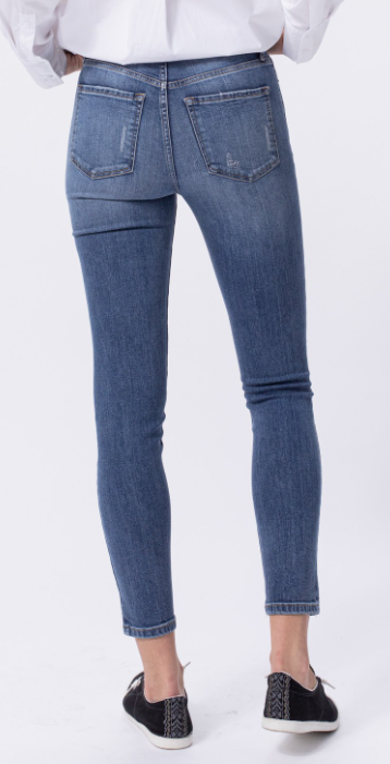 High Rise Skinny Jeans w/ Light Distressing - The Teal Antler™