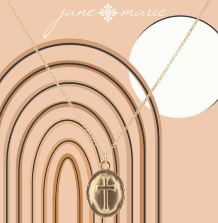 JM Oval w/ Gold Cross Necklace - The Teal Antler™