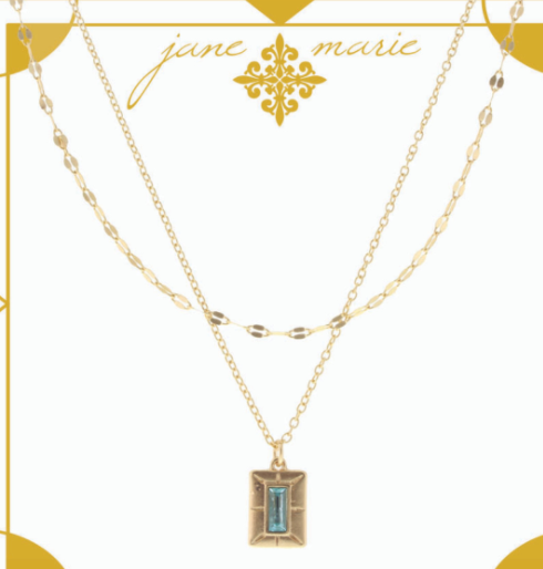 December - Light Sapphire Stone Encased in Gold Plate 5 Layer Necklace - The Teal Antler™