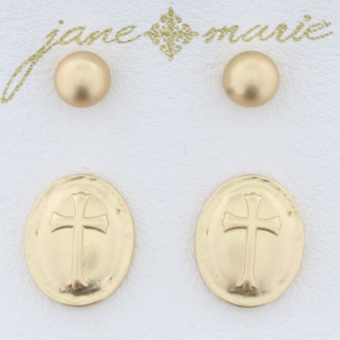 JM Gold Ball&Cross Oval Earring Set - The Teal Antler™