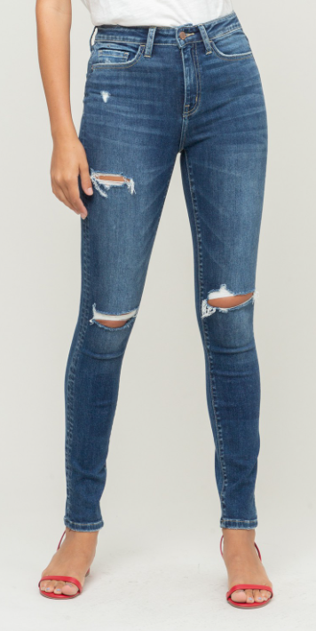 Flying Monkey High Rise Knee Distressed Skinny Jeans - The Teal Antler™