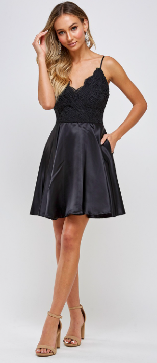 Satin Lace Minidress - The Teal Antler Boutique