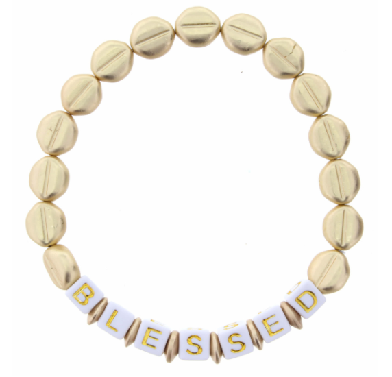 BLESSED Gold Beaded Stretch Bracelet - The Teal Antler Boutique
