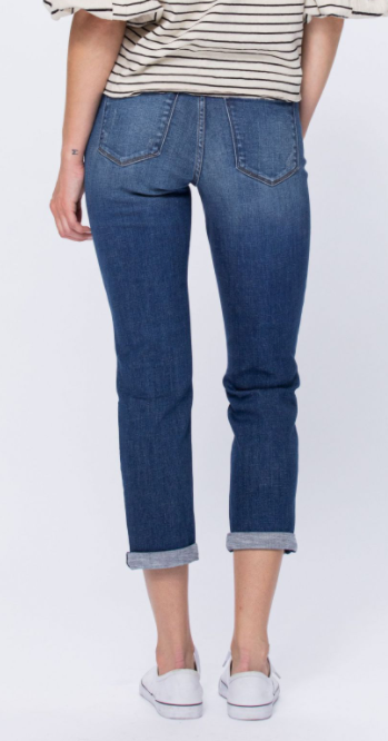 Mid-Rise Thermal Patch Boyfriend Jeans - The Teal Antler Boutique