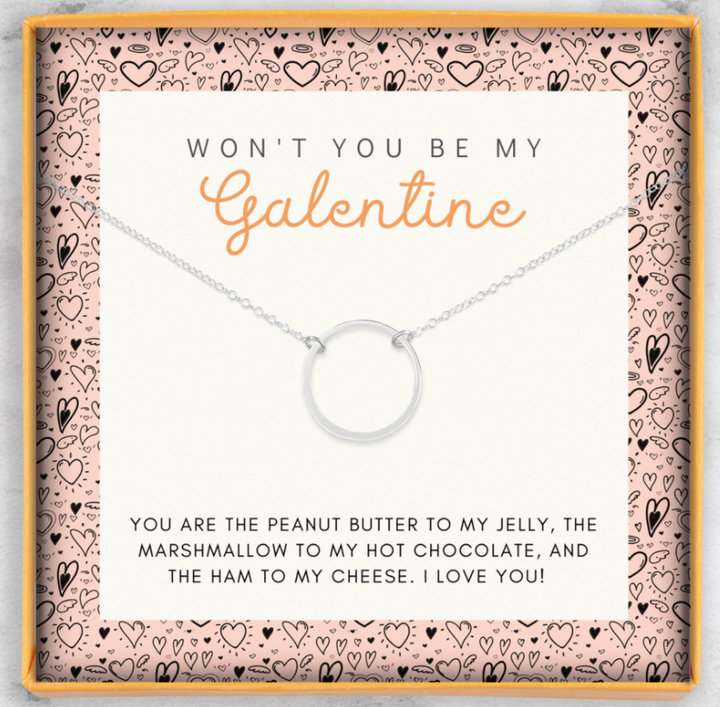 Be My Galentine Necklace - Silver Circle Pendant - The Teal Antler Boutique