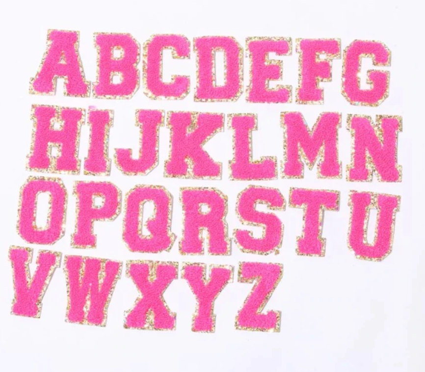 Hot Pink Glitter Varsity Patch Letters - The Teal Antler Boutique