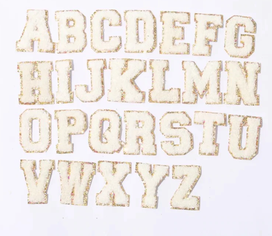 White Glitter Varsity Patch Letters