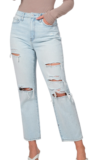 High Rise Distressed Crop Straight Jeans - The Teal Antler Boutique