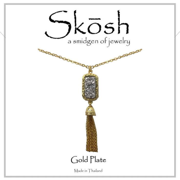 Skosh Satin Gold Silver Druzy with Tassel Necklace - The Teal Antler Boutique