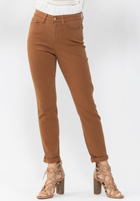 High Waist Brown Slim Fit Jeans - The Teal Antler Boutique