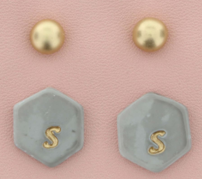 Gold Studs & Initial Stamped Disk Earrings - The Teal Antler™