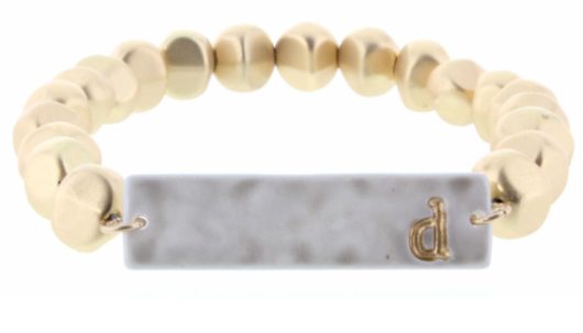 JM Gold Beaded Rectangle Initial Bracelet - The Teal Antler™