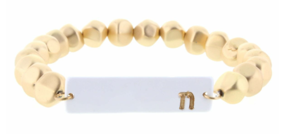 JM Gold Beaded Rectangle Initial Bracelet - The Teal Antler™