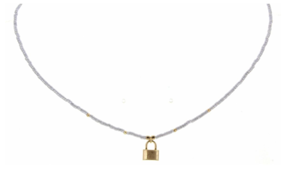 JM Seed Bead w/ Gold Lock Charm Necklace - The Teal Antler™
