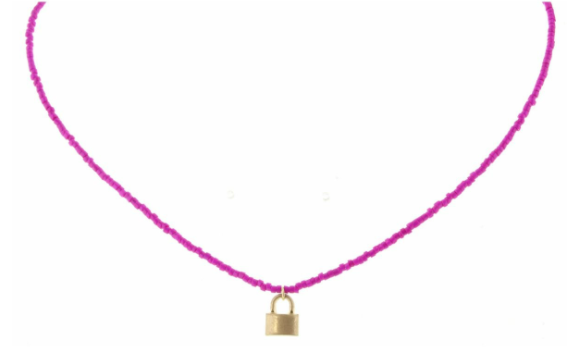JM Seed Bead w/ Gold Lock Charm Necklace - The Teal Antler™