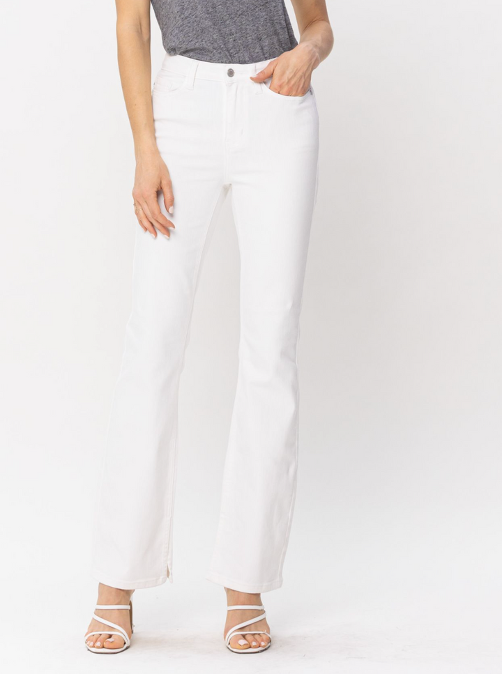 White Split Hem Bootcut Jeans - The Teal Antler Boutique