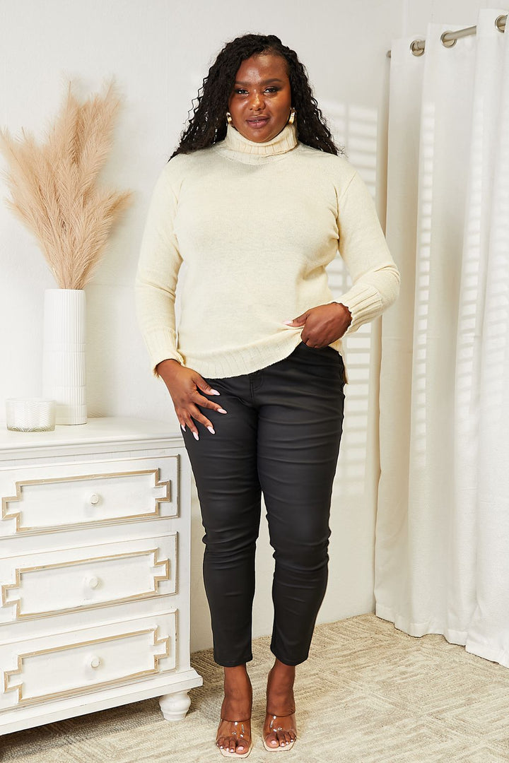 Heimish Full Size Long Sleeve Turtleneck Sweater with Side Slit - The Teal Antler Boutique