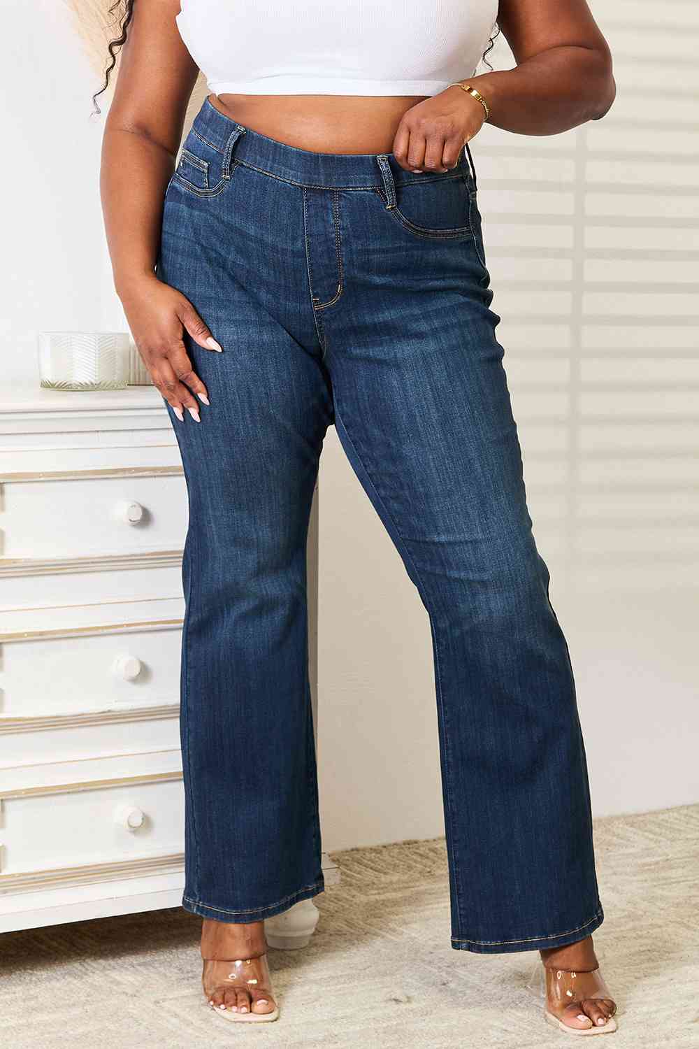 Judy Blue Full Size Elastic Waistband Slim Bootcut Jeans - The Teal Antler Boutique