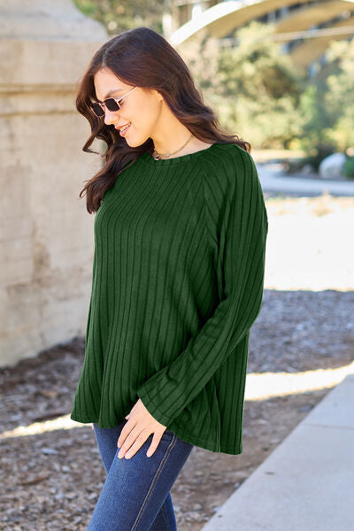 Basic Bae Full Size Ribbed Round Neck Long Sleeve Knit Top - The Teal Antler Boutique