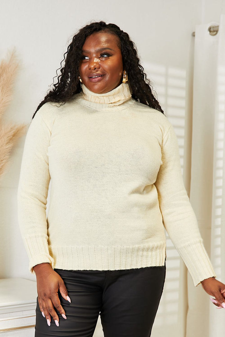 Heimish Full Size Long Sleeve Turtleneck Sweater with Side Slit - The Teal Antler Boutique