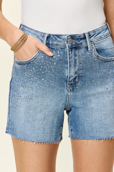 Judy Blue Full Size High Waist Rhinestone Decor Denim Shorts - The Teal Antler Boutique