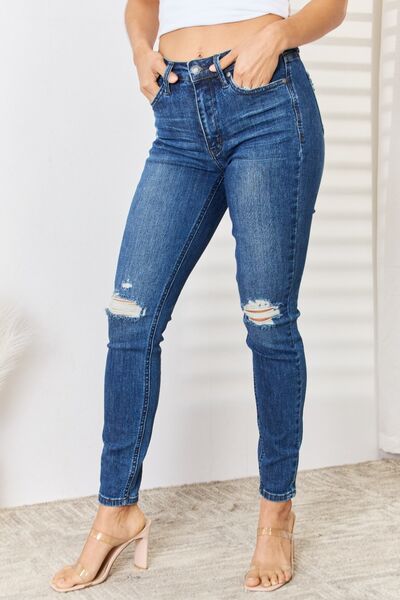Judy Blue Full Size High Waist Distressed Slim Jeans - The Teal Antler Boutique