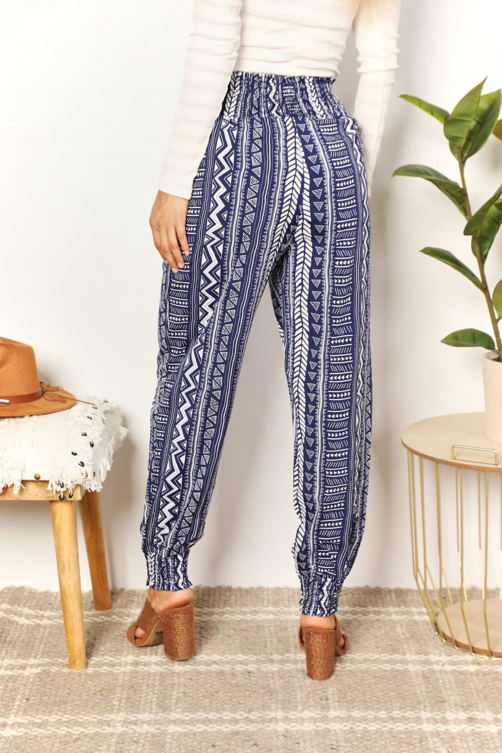 Double Take Geometric Print Tassel High-Rise Pants - The Teal Antler Boutique