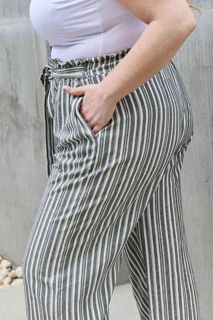 Heimish Find Your Path Full Size Paperbag Waist Striped Culotte Pants - The Teal Antler Boutique