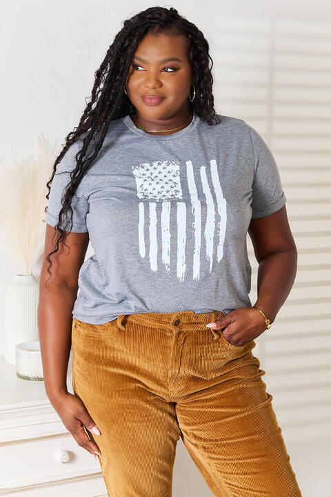 Simply Love US Flag Graphic Cuffed Sleeve T-Shirt - The Teal Antler Boutique