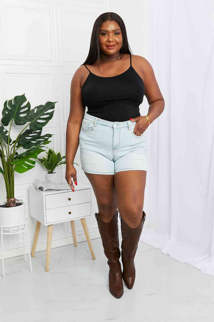 Judy Blue Full Size Contrast Stitching Denim Shorts with Pockets - The Teal Antler Boutique