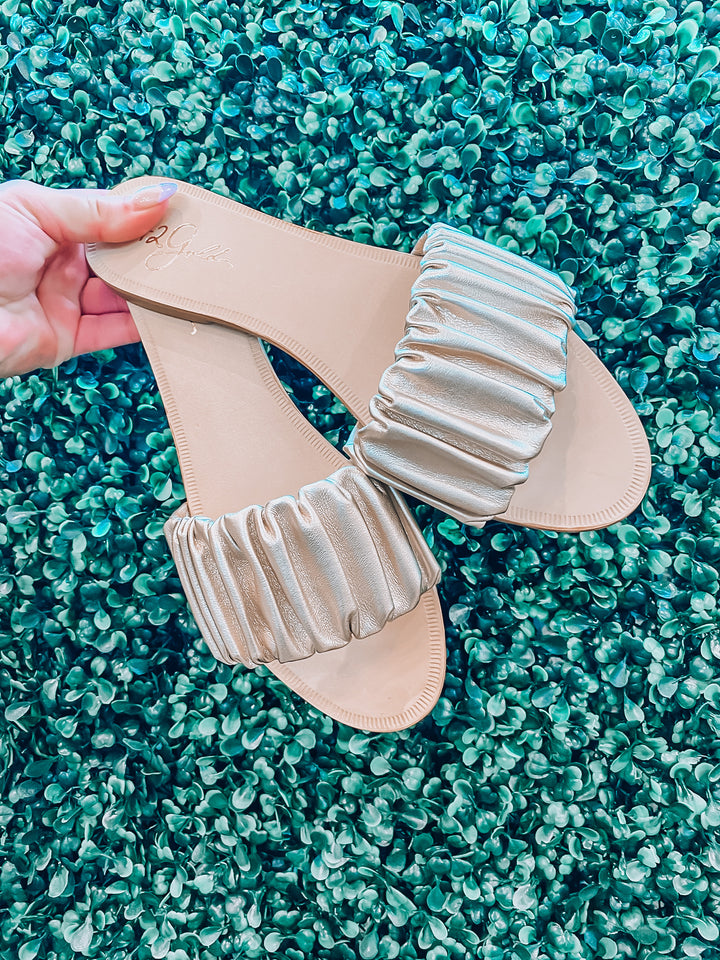 Gold Britta Leather Ruched Sandals - The Teal Antler Boutique