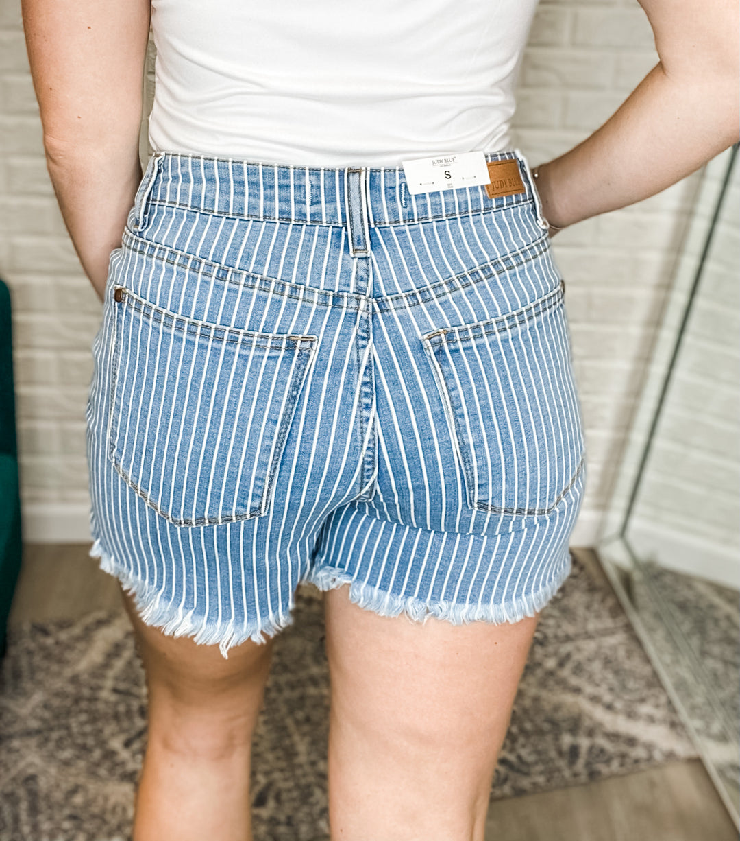 Hi-Waist Stripe Cut Off Shorts - The Teal Antler™