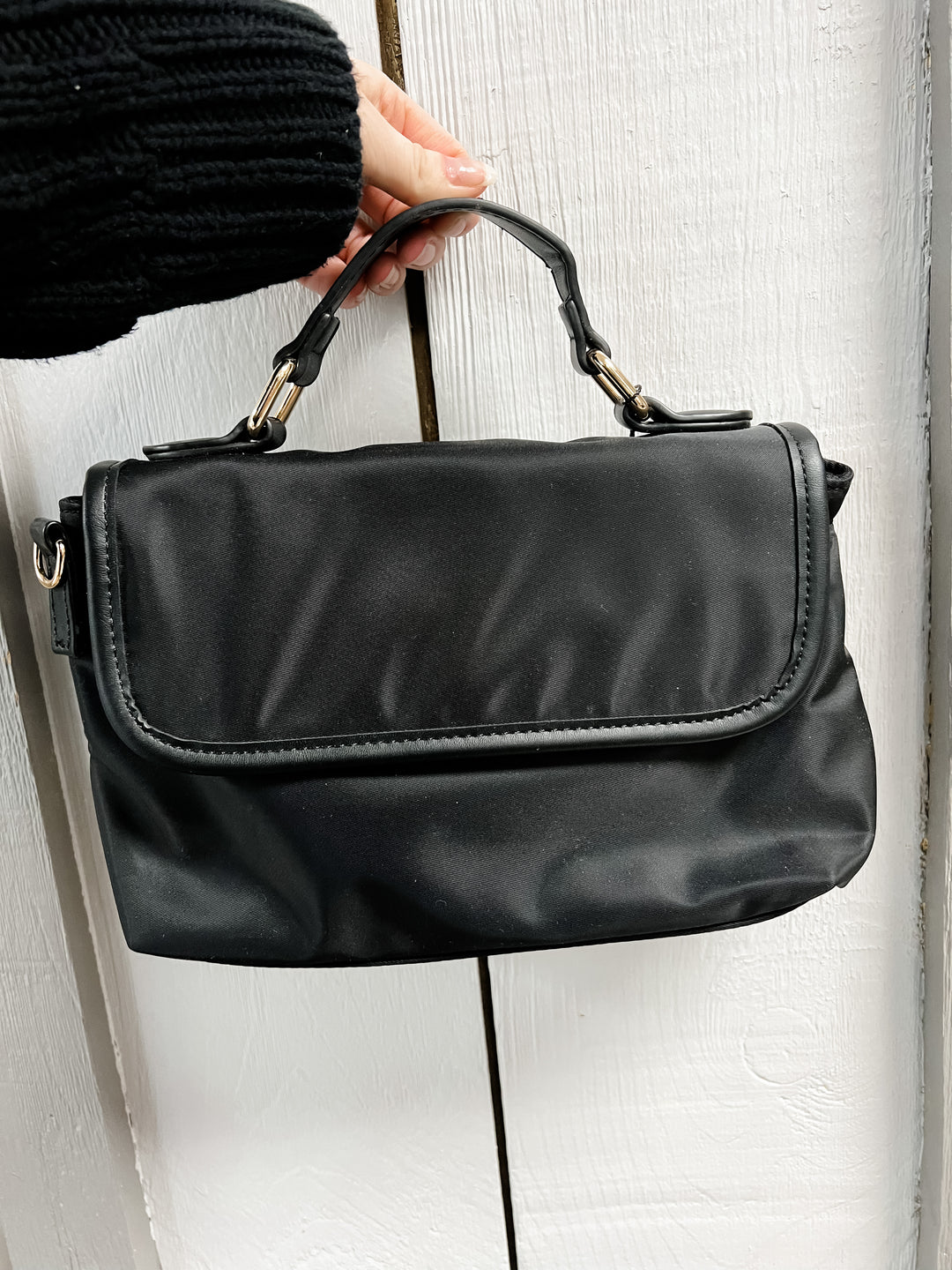 Black Nylon Top Handle Bag w/ Strap - The Teal Antler Boutique