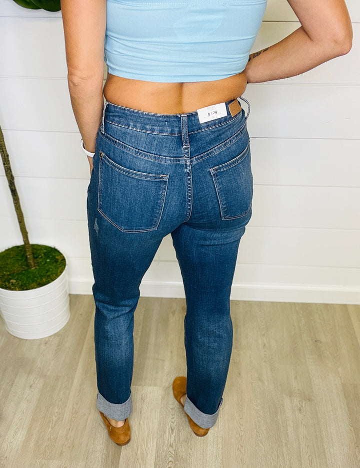 Mid-Rise Double Cuff Boyfriend Jeans - The Teal Antler Boutique